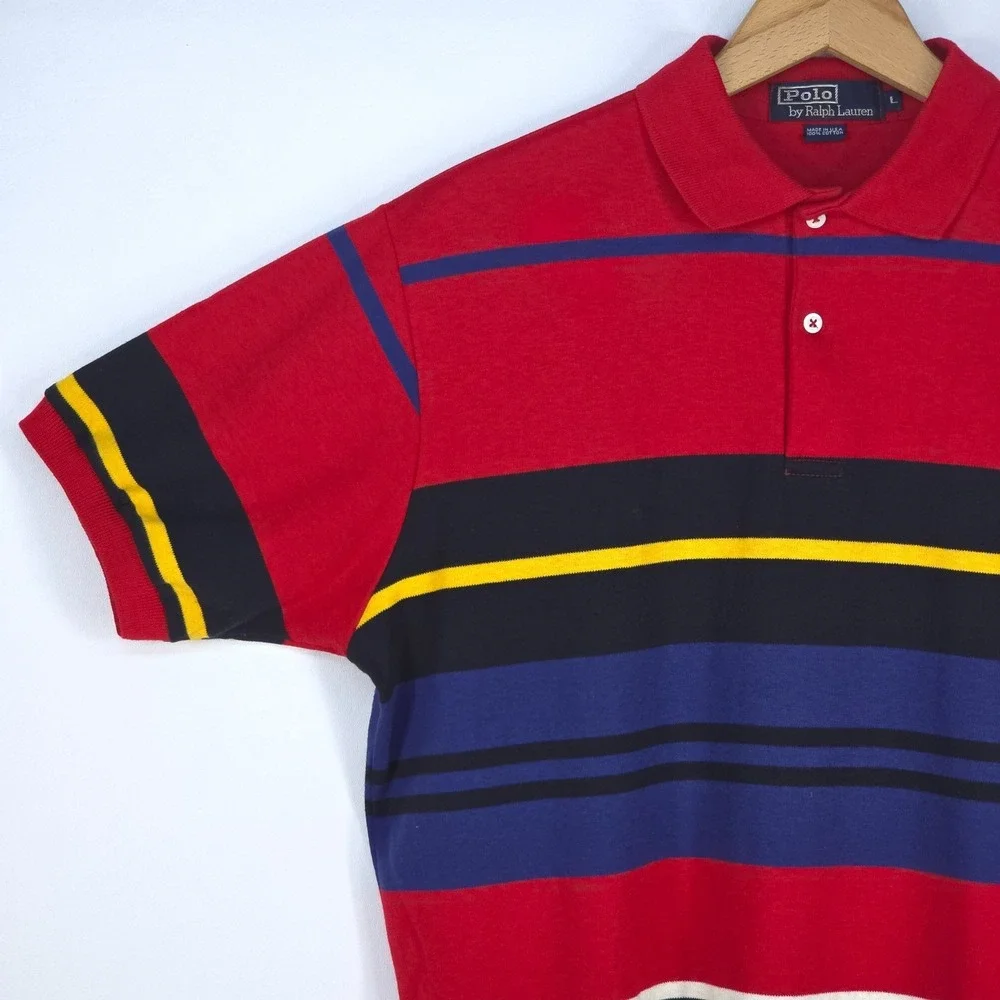 Vintage Ralph Lauren Polo Shirt Men Large Short Sleeve Striped 90s Old Money Y2K
